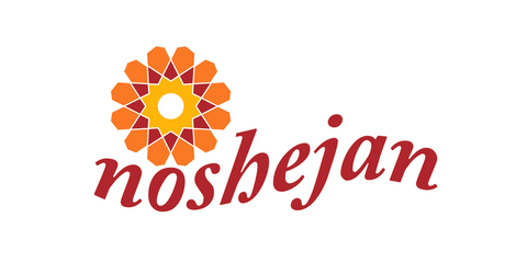 Noshejan's logo featuring a stylized flower in shades of orange and red, with the brand name 'Noshejan' in elegant red script.