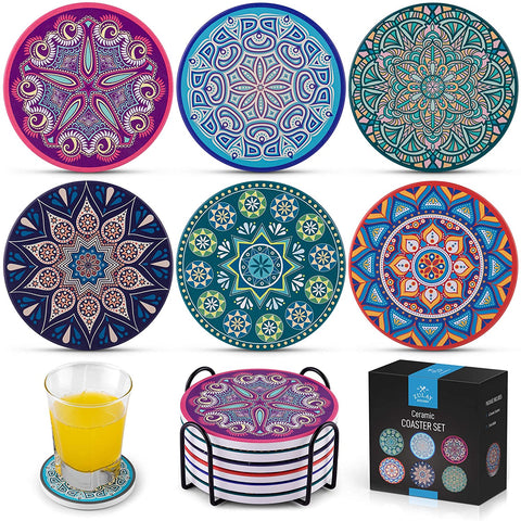 Ceramic Mandala Coasters - Set of 6