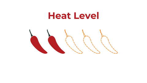 Noshejan Curried Cajun heat rating. Two out of five chili rating.